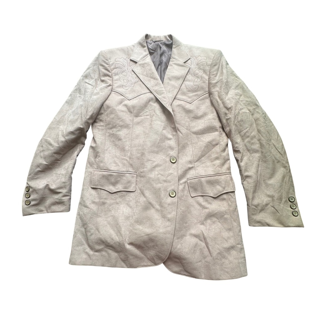 Vintage Pagano West Mens Tan Western Faux Suede Blazer Sport Coat Size 44L USA
